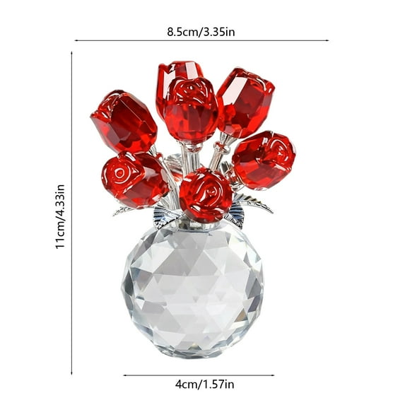 Crystal Rose Bouquet, Glass Decorative Ornament, Transparent Romantic Home Decoration Gift, 11x8.5cm Elegant Tabletop Accent for Living Room Bedroom Office Display