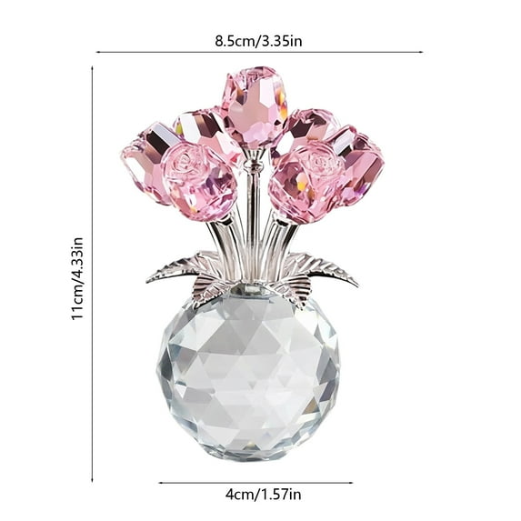 Crystal Rose Bouquet, Glass Decorative Ornament, Transparent Romantic Home Decoration Gift, 11x8.5cm Elegant Tabletop Accent for Living Room Bedroom Office Display