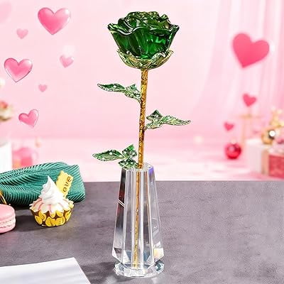 Crystal Rose Bouquet Ornament, Transparent Flower Figurine for Valentines Day, Romantic Wedding or Birthday Gift for Girlfriend or Friend, Home and Office Decor Accent, HAODEJW