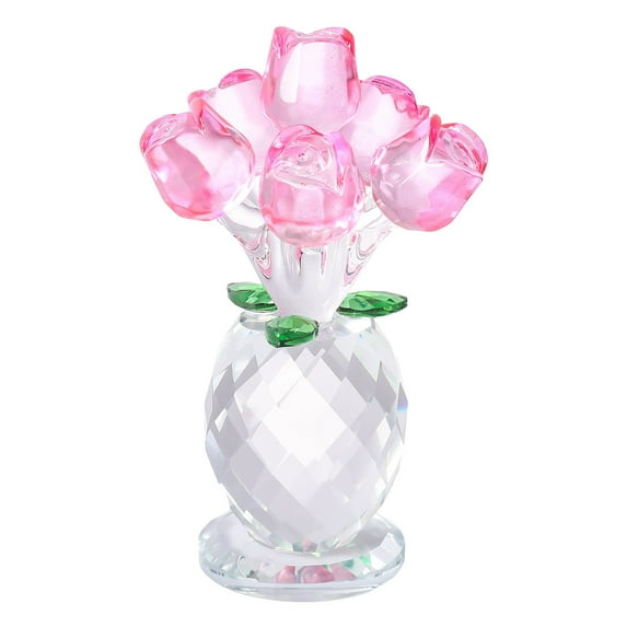 Crystal Rose Figurine Bouquet, Handmade Crystal Rose Ornament, Glass Rose Flower with Vase, Perfect Romantic Gifts for Wife Girlfriend Mom on Valentine's Day Birthday Anniversary