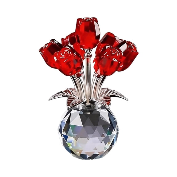 Crystal Rose Figurine with Vase, Exquisite Romantic Glass Rose Flower Gifts for Women - Wedding Party Collectible Figurines Home Table Centerpiece Decorations, 1Pc, Multicolor(Red,3x1.5x4.1")