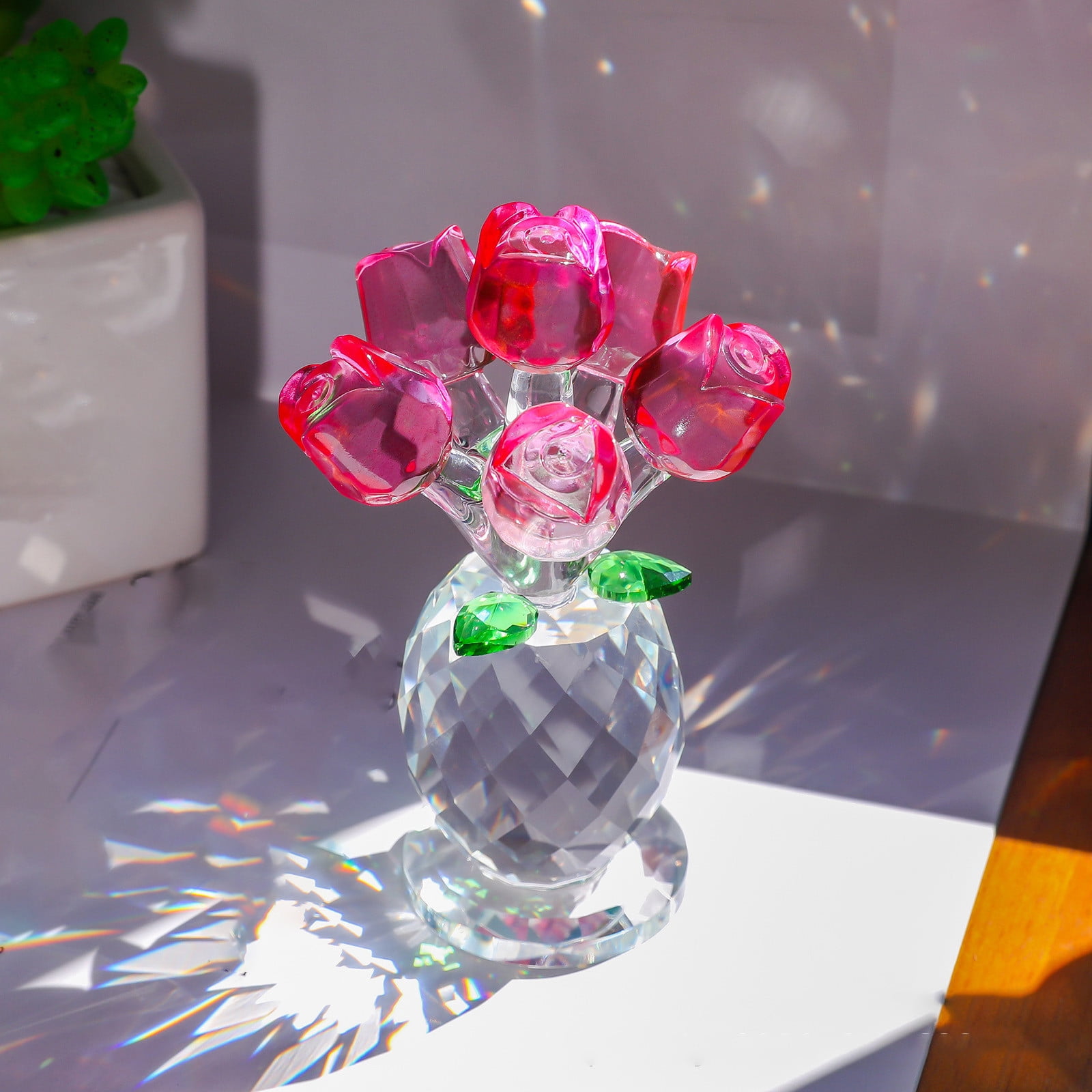 Crystal Rose Flower,2.5x4 Inch Crystal Rose Bouquet with Vases,Crystal ...