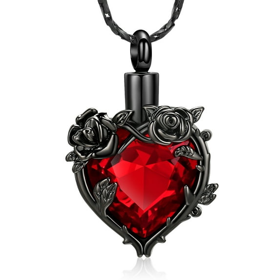 Crystal Rose Flower Cremation Urn Necklace for Ashes Birthstone Heart Memorial Cremation Ash Jewelry Keepsake Pendant Necklace