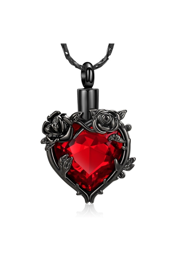 Crystal Rose Flower Cremation Urn Necklace for Ashes Birthstone Heart Memorial Cremation Ash Jewelry Keepsake Pendant Necklace
