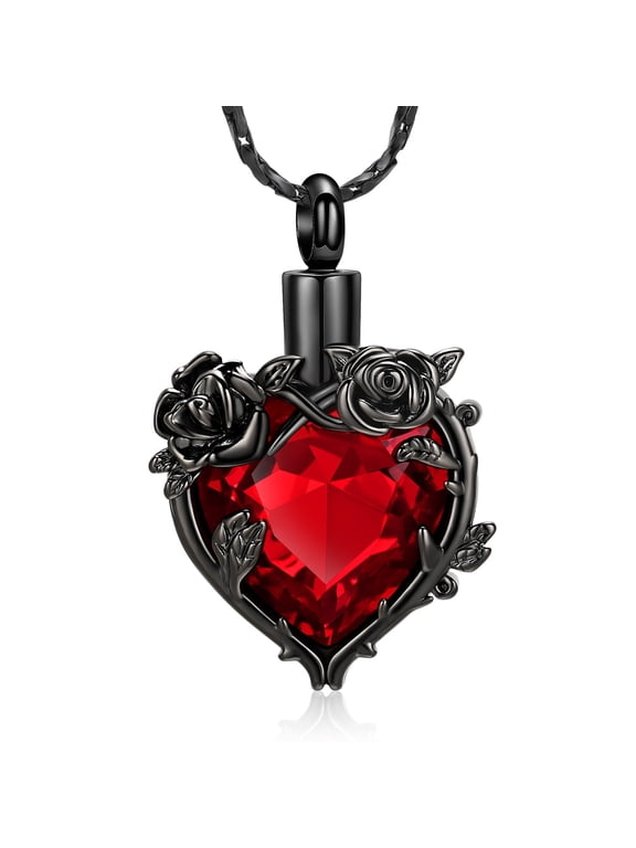 Crystal Rose Flower Cremation Urn Necklace for Ashes Birthstone Heart Memorial Cremation Ash Jewelry Keepsake Pendant Necklace