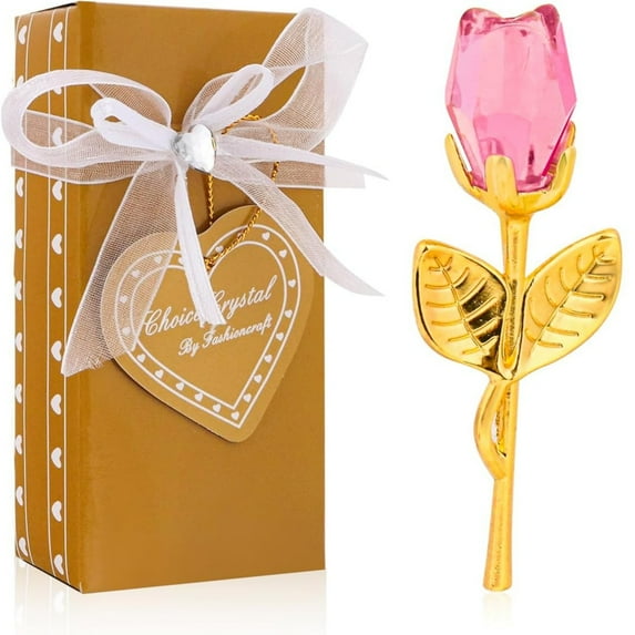 Crystal Rose Flower Figurine,Rose Gifts for Wife,Birthday Gifts for Women,Crystal Glass Rose Bouquet Ornament Decor for Anniversary Wedding Tabletop Centerpieces