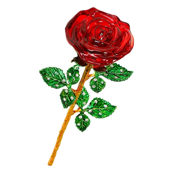 Crystal Rose Flower Figurines Collectible Glass Flowers with Green Leaves for Wedding Anniversary/Wife, Romantic Valentines Figurine Gifts for Her Women Ciozy