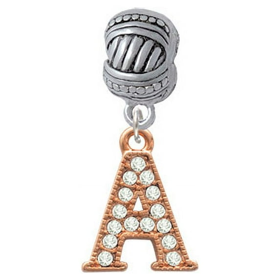 Crystal Rose Gold Tone Initial - A - Large Rope with Cross Beads Charm Bead