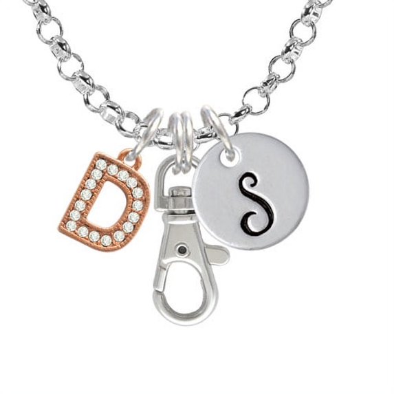 Crystal Rose Gold Tone Initial - D - S - Initial Badge Clip Necklace