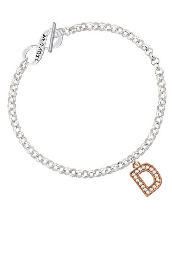 Crystal Rose Gold Tone Initial - D - True Love Infinity Toggle Chain Bracelet