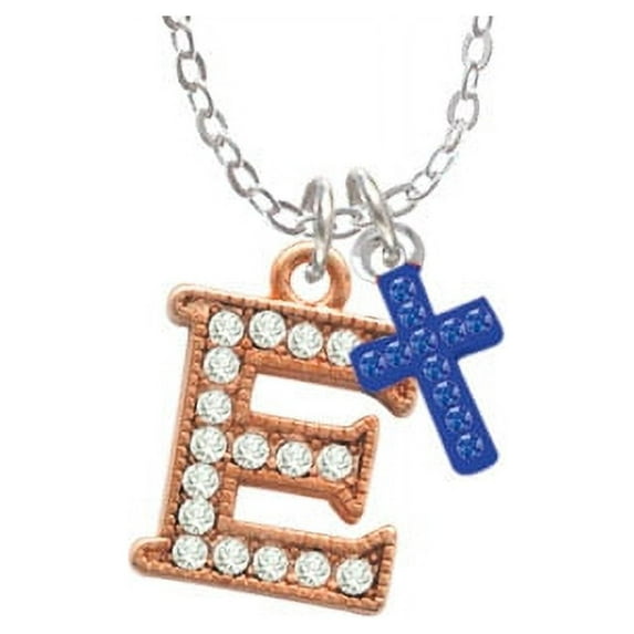 Crystal Rose Gold Tone Initial - E - - Blue Crystal Cross Sophia Necklace, 18"+1"