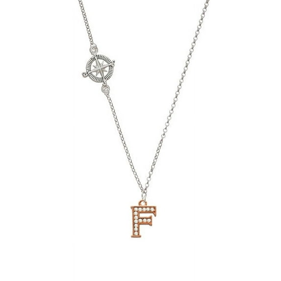 Crystal Rose Gold Tone Initial - F - Delicate Compass Necklace