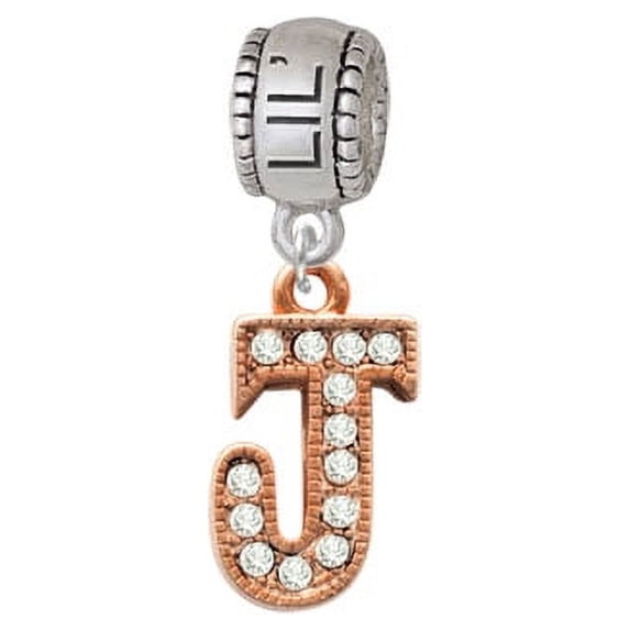 Crystal Rose Gold Tone Initial - J - Lil Sister Charm Bead