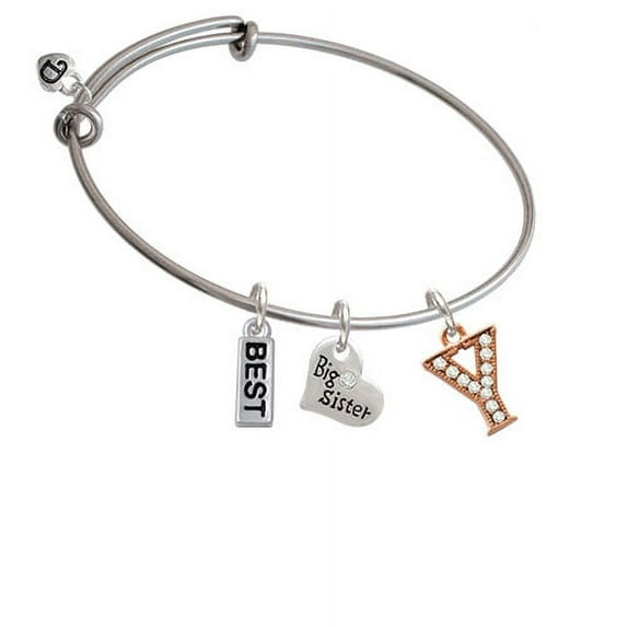 Crystal Rose Gold Tone Initial - Y - Big Sister Heart Expandable Bangle Bracelet