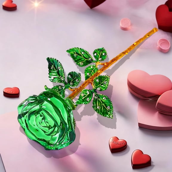 Crystal Rose Ornament 9.45x2.76 Inch Preserved Forever Rose Floral with Stem Rose Decor Gift for Mom,Girl, Lover, Crystal Flowers Anniversary, Valentines(1pcs, Green)