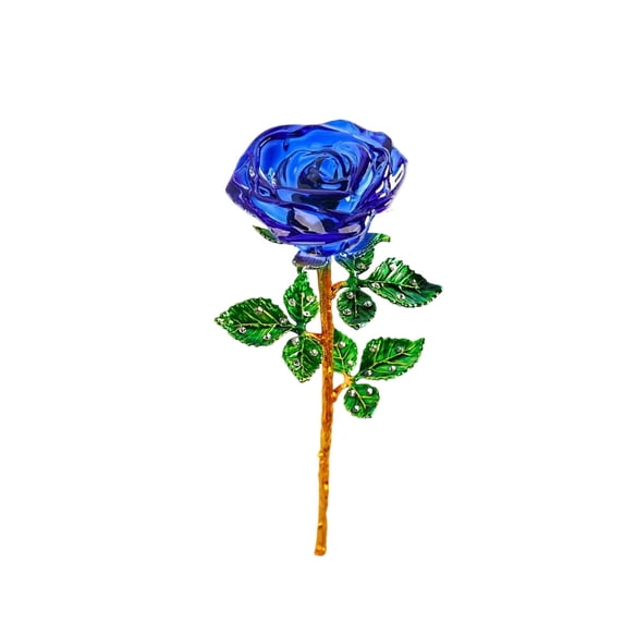 Crystal Rose Ornament Gift – Eternal Glass Flower with Gold Stem & Rhinestones – Romantic Valentine's Day Gift for Her, Wedding Keepsake, Birthday Present for Girlfriend or Wife
