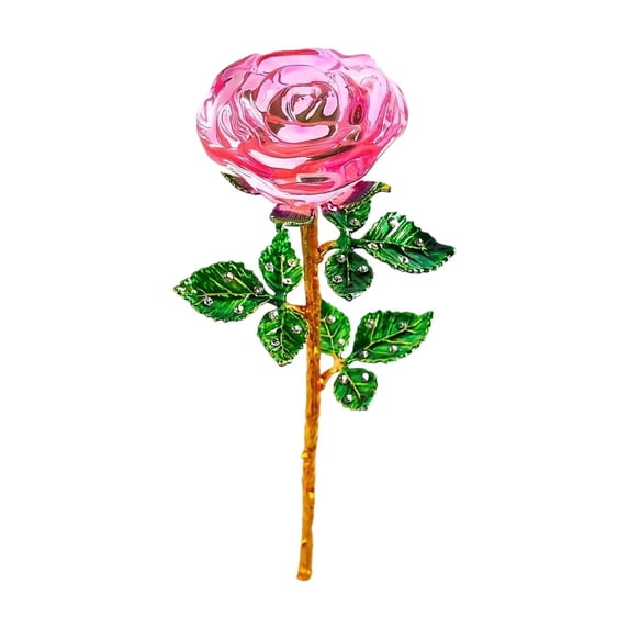 Crystal Rose Ornament Gift – Eternal Glass Flower with Gold Stem & Rhinestones – Romantic Valentine's Day Gift for Her, Wedding Keepsake, Birthday Present for Girlfriend or Wife
