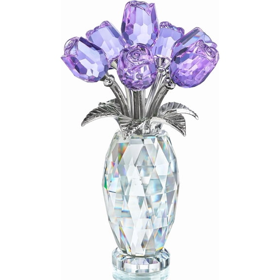 Crystal Rose Purple Flower Figurine,Rose Gifts for Mom Wife Grandma,Glass Flower Collectible Ornament Mother's Day Thanksgiving Anniversary Birthday Gifts