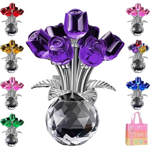 Purple Crystal Rose Figurine with Vase – Romantic Collectible Keepsake Gift for Valentine’s Day, Anniversary & Mother’s Day Z