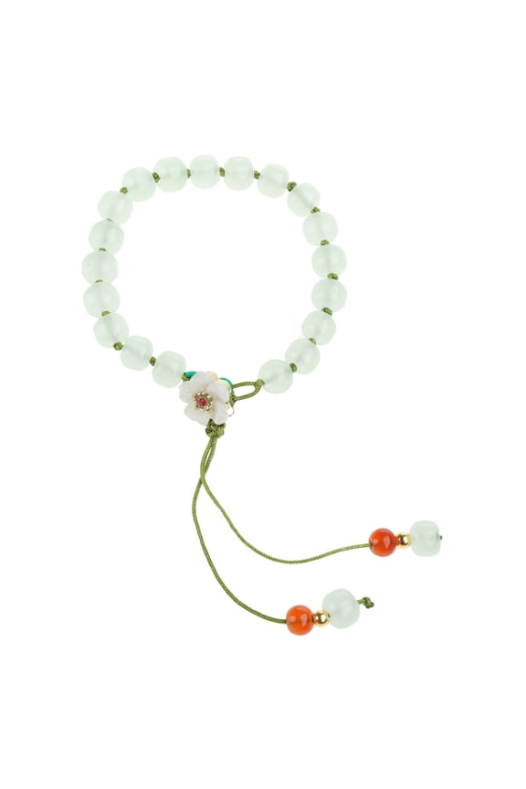 Crystal Round Jade Beaded Retro National Braided Rope Small Peach Blossom Bangle for Women Girls