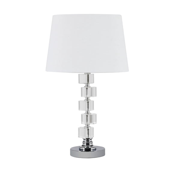 Crystal Round Stacked Cube Orbs Metal Table Lamp, 20-Inch White, Modern Living Room Bedroom Decor Lighting