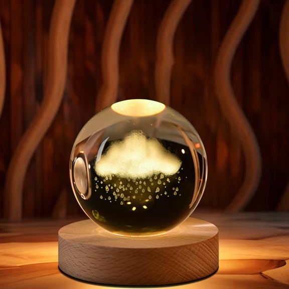 Crystal Saturn Solar System Night Light, Engraved Galaxy Crystal Ball LED Lamp with Wooden Base, Color Changing Space Table Lamp for Bedroom Living Room Desk Decor Gift for Kids Adults