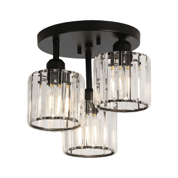 Crystal Semi Flush Mount Ceiling Light, 3-Light Black Metal Frame with Clear Crystal Shade