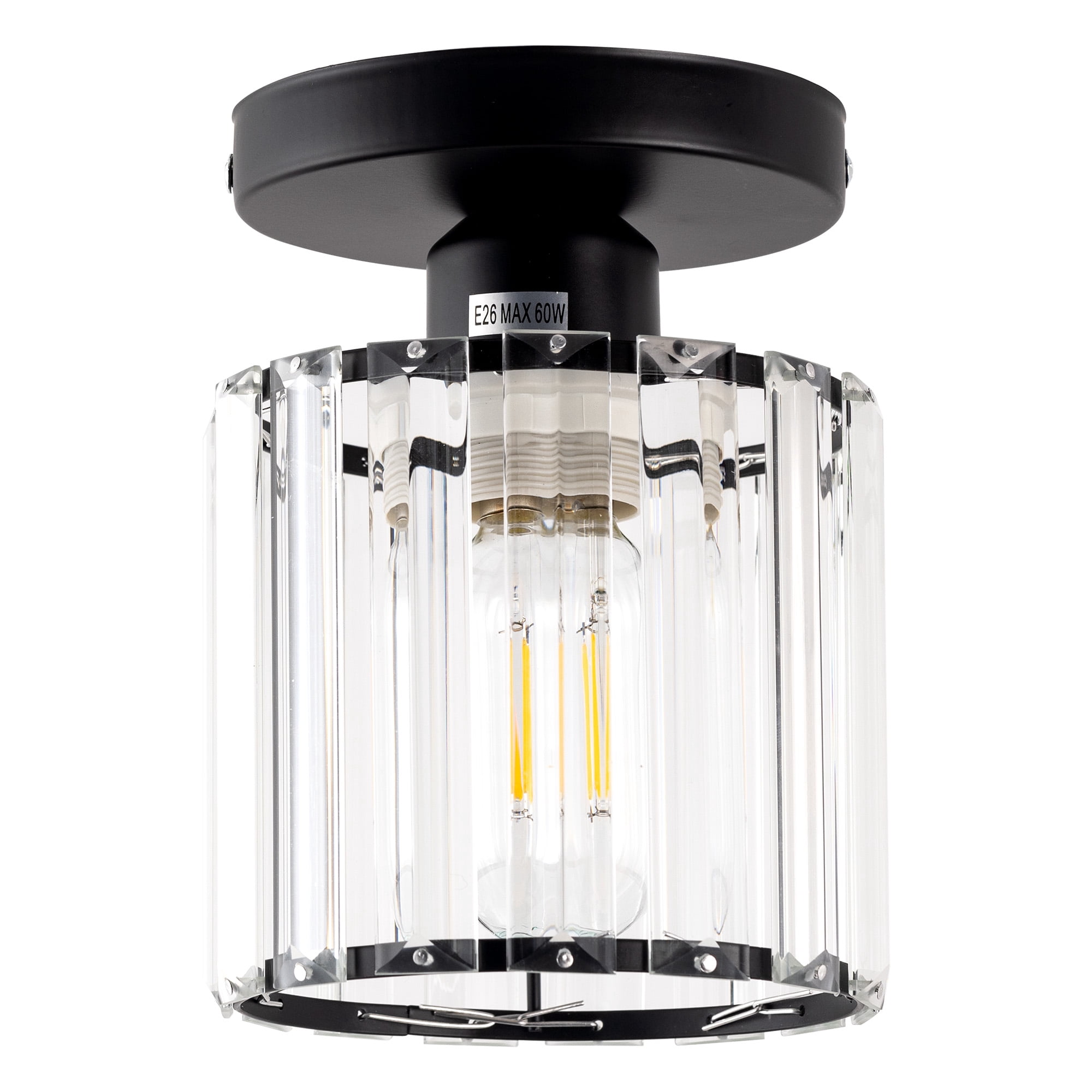Modern Black Crystal Semi-Flush Mount Ceiling Light - 4-Light Fixture With K9 Crystals For Hallway, Bedroom, Entryway, Kitchen