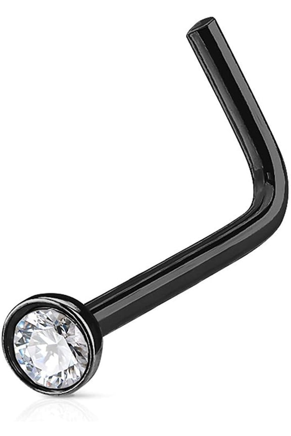 Crystal Set Half Ball Top IP Over 316L Surgical Steel L Bend Stud Nose Ring