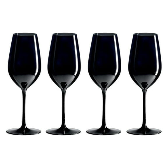 Crystal | Set of 4 European-Made Double Blind Black Wine Glasses, 15.9 Fl. Oz., 100% Lead-Free Crystalline, Beautiful Gift Box, Dishwasher Safe