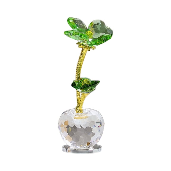 Crystal Shamrock Decoration 5.7" Glass Clear Four-Leaf Clover Desktop Ornament for St. Patrick's Day Valentines Home Office Decor