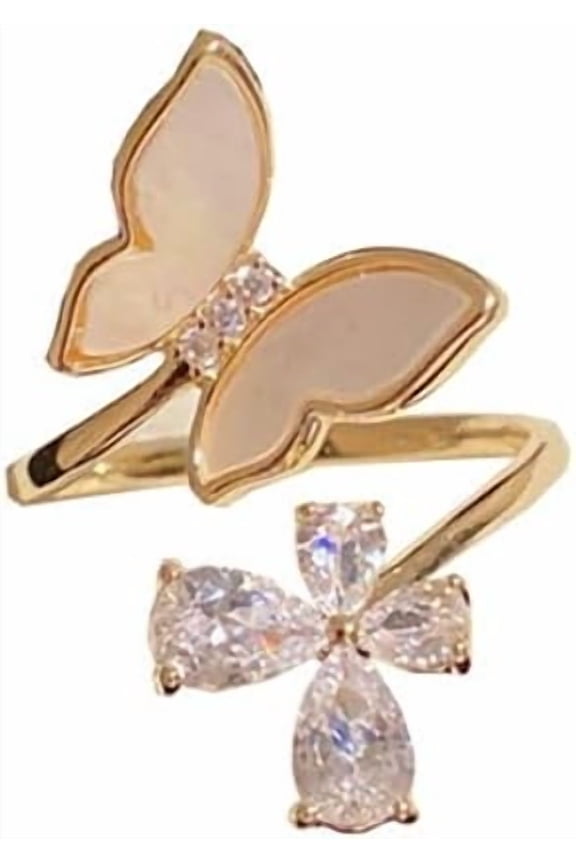 Crystal Shell Butterfly Wrap Finger Band for Women Cubic Zirconia Butterflies Insects Eternity Rings Open Engagement Bands Ring Adjustable Jewelry