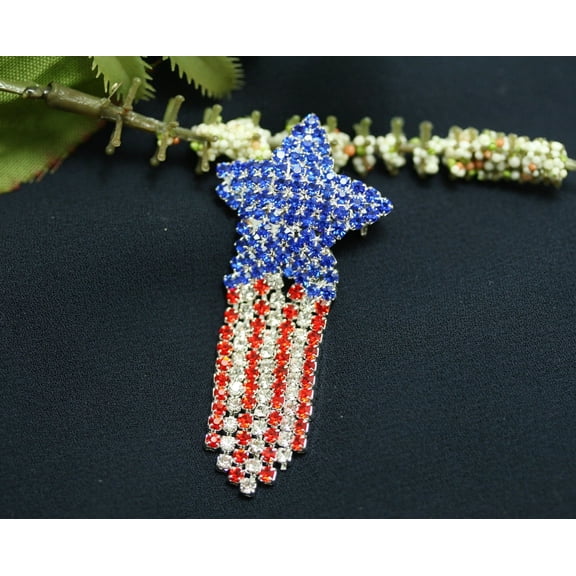 Crystal Shooting Star Brooch Red White Blue Rhinestone Shooting Star Pin USA Patriotic 4th of July Independence Day Gift,