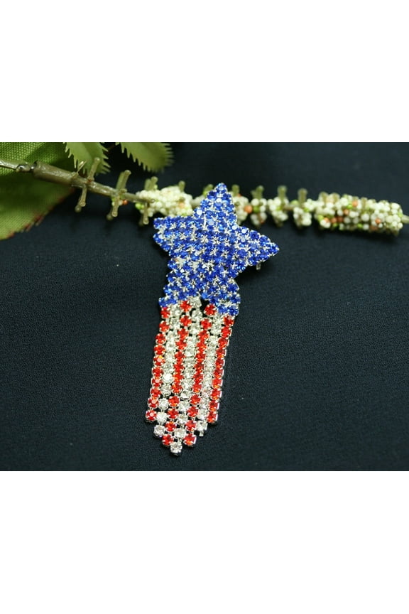Crystal Shooting Star Brooch Red White Blue Rhinestone Shooting Star Pin USA Patriotic 4th of July Independence Day Gift,