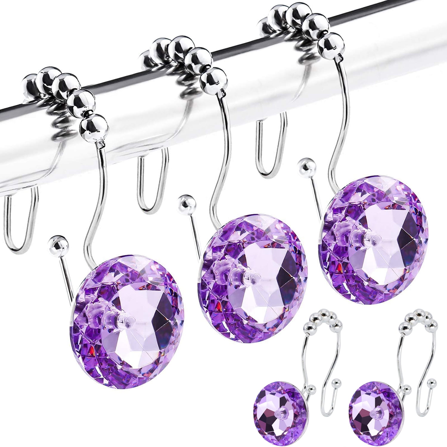 Crystal Shower Curtain Hooks for Bathroom, 12pcs Bling Rhinestone Double  Glide Shower Curtain Rings, Stainless Steel Rustproof Bathroom Accessories  Decor, Clear 