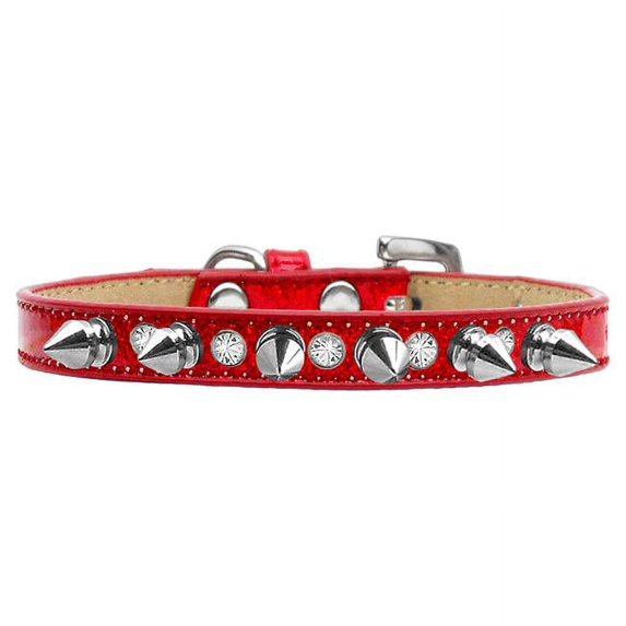 Crystal & Silver Spikes Dog Collar, Red Ice Cream - Size 12