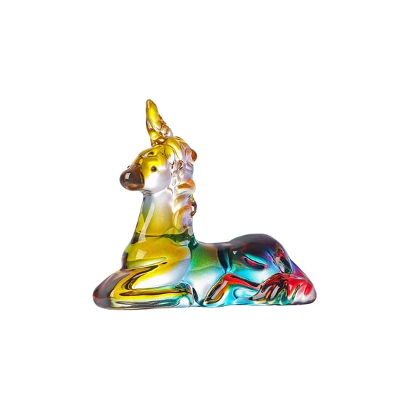 Crystal Sitting Horned Beast Animal Lovely Elegant Craft Decorations for Home Ornaments Collectible Birthday Gifts,Rainbow