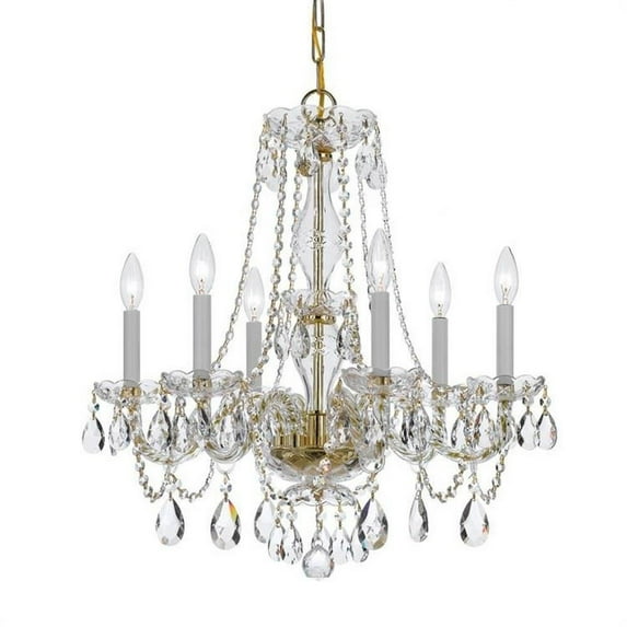 Crystal Six Light Chandelier in Classic Style 23 inches Wide By 25 inches High-Hand Cut Crystal Type-Polished Brass Finish Bailey Street Home