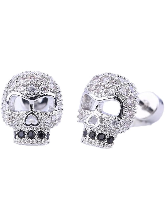 Crystal Skeleton Head Cartilage Helix Stud Earrings Stainless Steel Cubic Zirconia Skull Love Heart Screw Flat Back Tragus Tiny Studs Earring Punk Halloween Party Jewelry Gifts