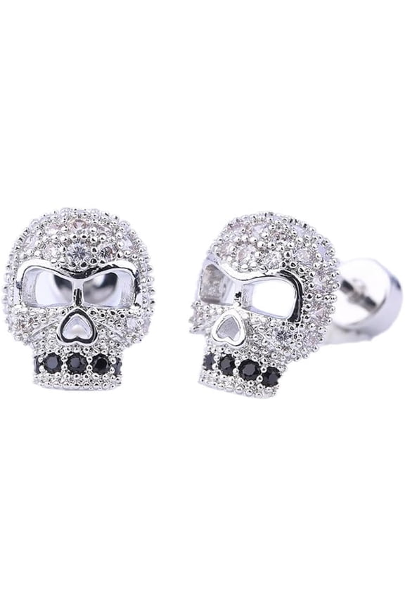 Crystal Skeleton Head Cartilage Helix Stud Earrings Stainless Steel Cubic Zirconia Skull Love Heart Screw Flat Back Tragus Tiny Studs Earring Punk Halloween Party Jewelry Gifts