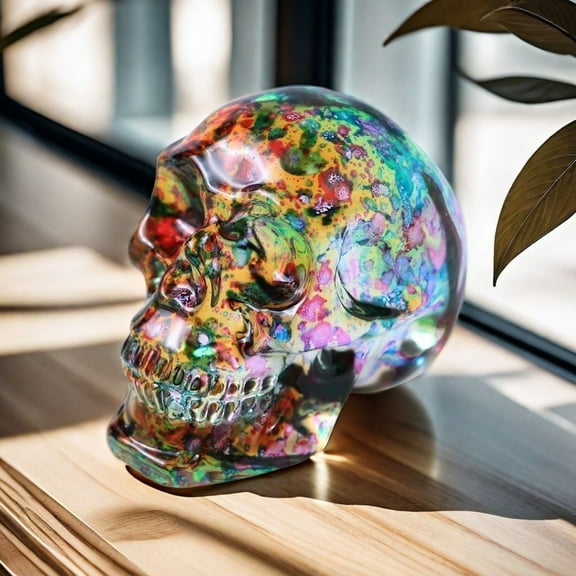 Crystal Skull Statue Transparent Resin Skeleton Head Figurine Decorative Gothic Ornament for Desk Shelf Home Display Gift