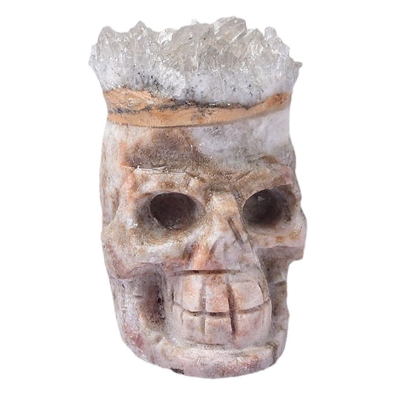 Crystal Skull with Clear Quartz Cluster Handcrafted Gemstone Art for Halloween Dcor, Meditation, or Gift