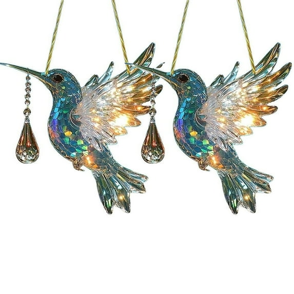 Crystal Sky Bluebird Stained Art Ornament, 2D Crystal-Inspired Acrylic Bird Hanging Decoration, Diamond Art Bird Sun Catcher Window Hanging, for Gardens Indoor Windows, 8 In
