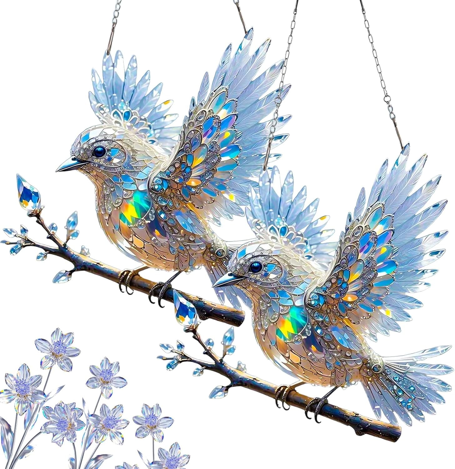 Crystal Sky Bluebird Buntglas-Ornament - Kolibri 20cm, Doppelseitig