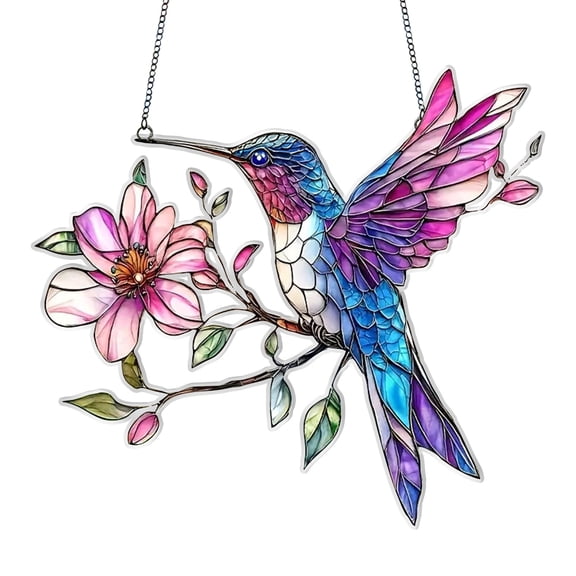 Crystal Sky Stained Glass Art Ornament, Acrylic Bird Sun Catcher Hanging Decoration for Window, Garden, Indoor Home Decor, Diamond Art Bird Window Hanger for Living Room,E