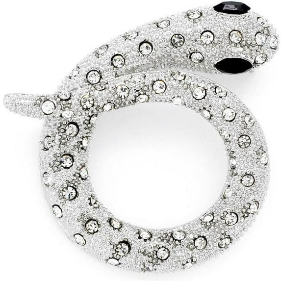 Crystal Snake Pin Brooch - Silver - 1.75 x 1.625 in.