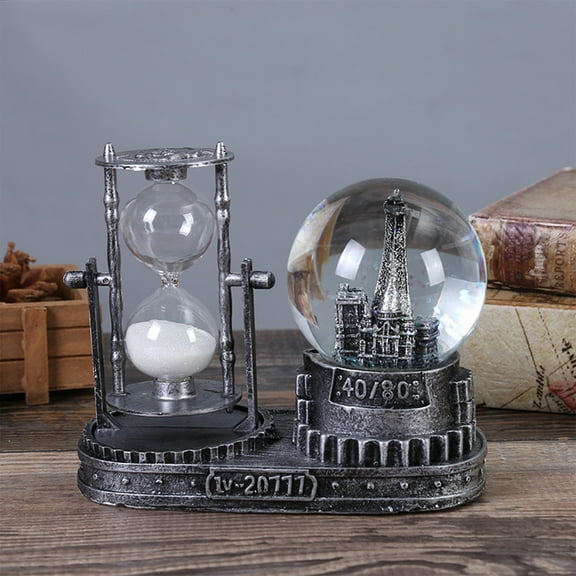 Crystal Snow Globe with Hourglass and Music Player,Vintage Christmas Decor for Home,Office Desk,Shelf,Living Room,Bedroom,50ml Glass Ball,10ml Sand Timer,Unique Holiday Gift Idea