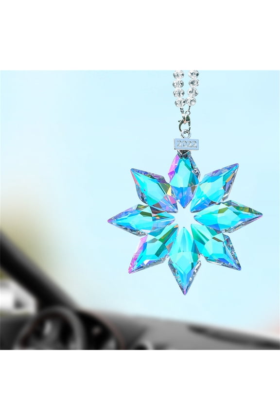Crystal Snowflake Car Pendant Decoration Octagonal Car Hanging Rearview Mirror Car Hanging Decoration Car Interior Pendant Interior Accessories