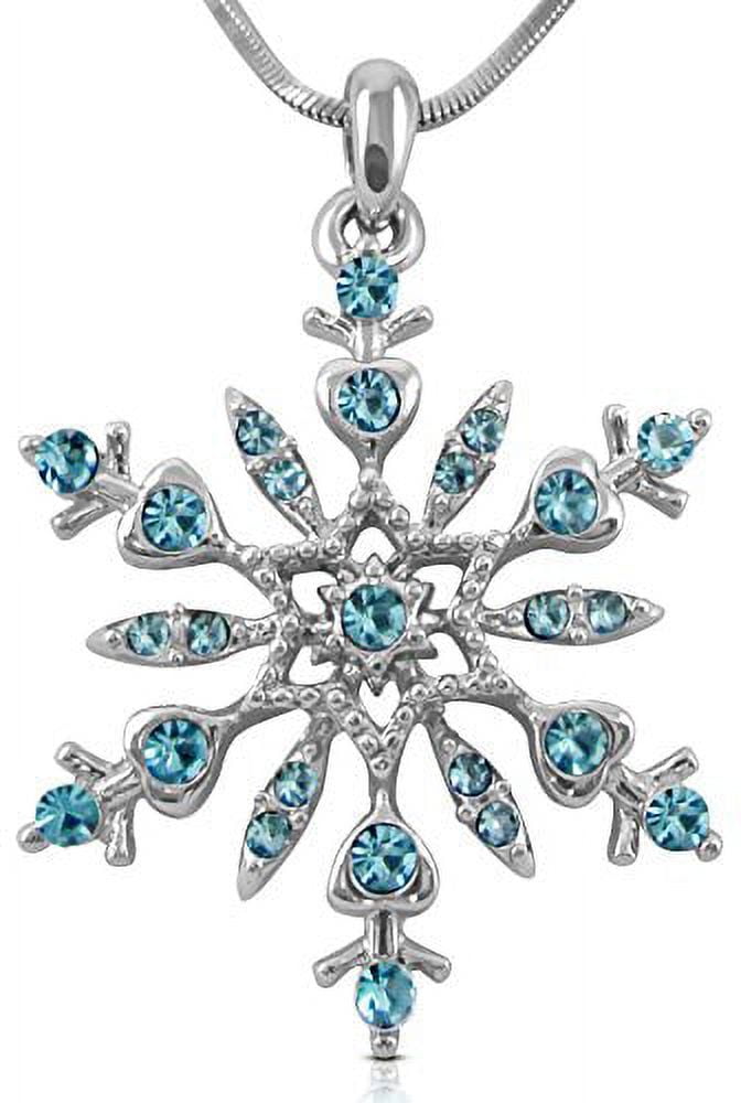 SHERIDANSTAR Crystal Snowflake Pendant Necklace Winter Bridal Fashion Christmas Holiday Jewelry Gifts for Girls, Teens, Women (Aqua Blue)