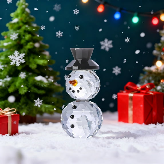 Crystal Snowman Figurines Collectibles with Hat, Crystal Christmas Figurine, Table Decor Paperweight